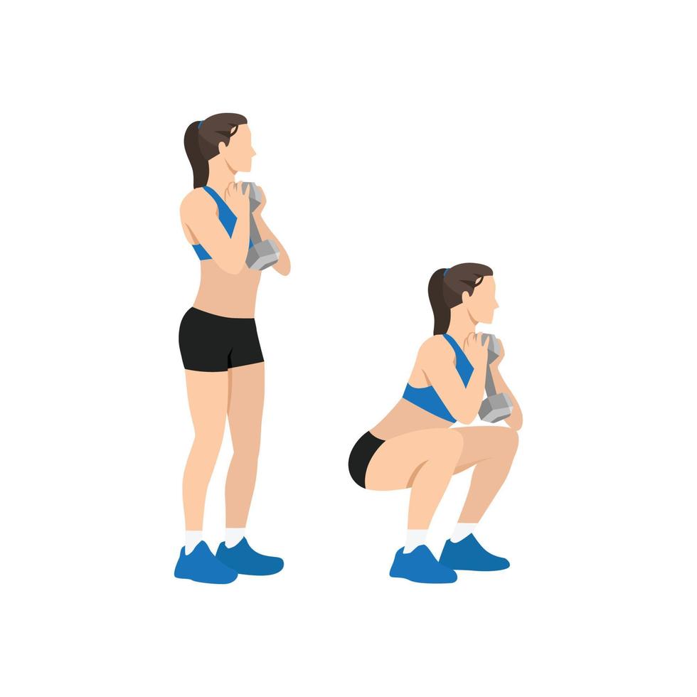 vrouw doet goblet squats oefening. platte vectorillustratie geïsoleerd op een witte achtergrond vector