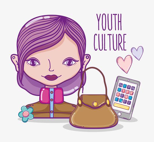 Jeugdcultuur millenial vrouw cartoon vector