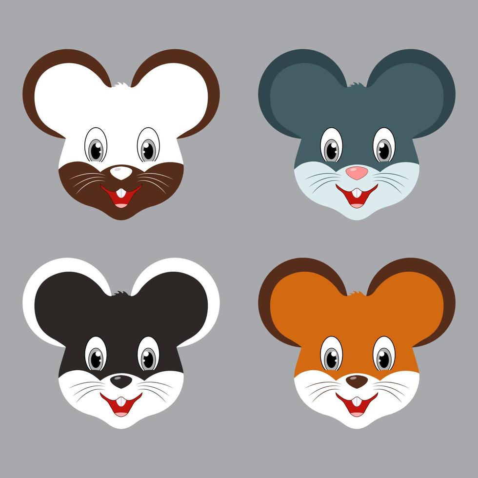 collectie van muis cartoon gezicht ontwerp icoon. pack van gelukkig muis cartoon gezicht vectorillustratie. vector