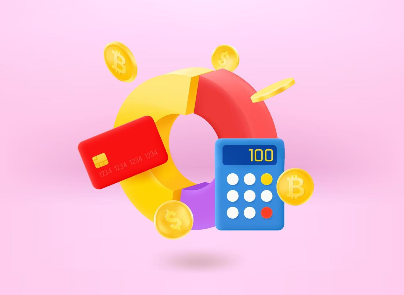 bedrijfsconcept met grafiek en geld. 3d vectorillustratie vector