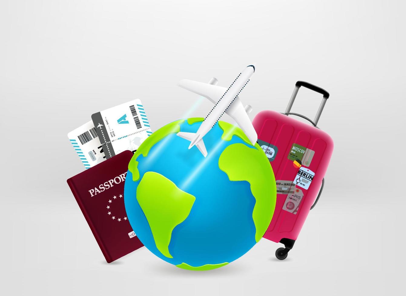 wereld reizen per vliegtuig concept. 3d vectorillustratie vector