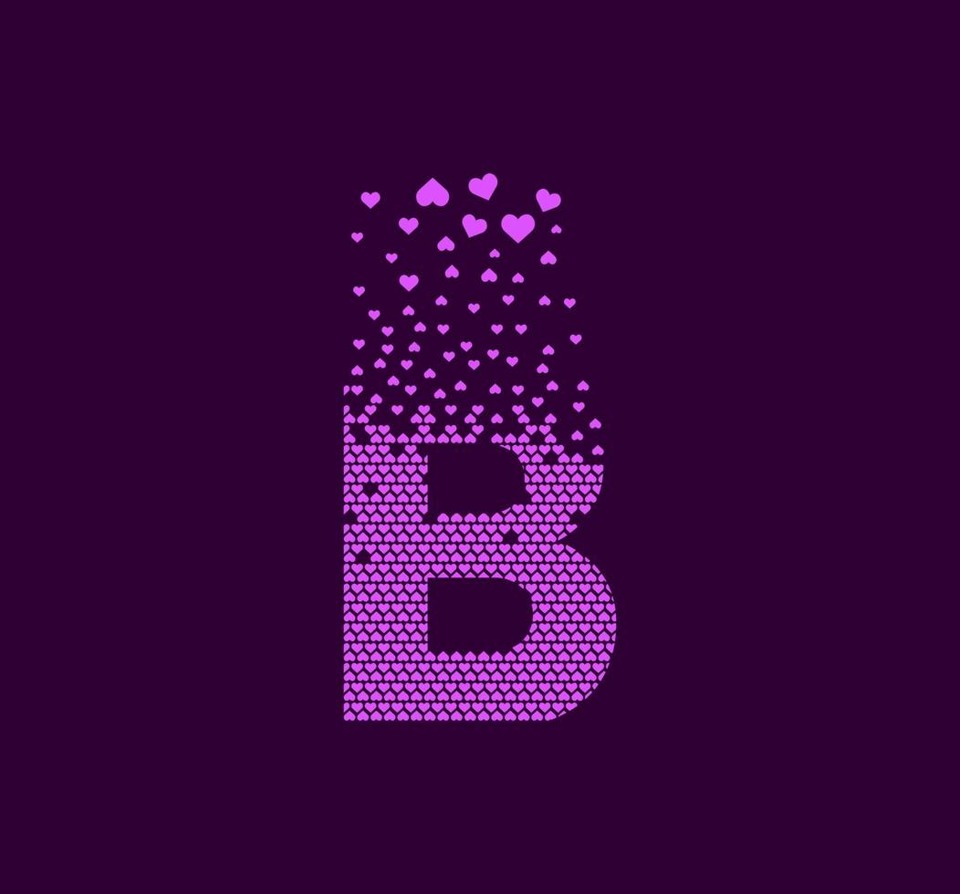 hart letter b geanimeerd pixel dot logo. hoofdletter pixel omhoog. harten zijn gevuld met de letter b. complementaire en integratieve pixelbeweging. modern hart verbind de punten. vector