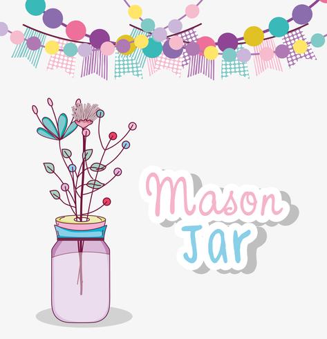 Mason-pot met bloemen vector