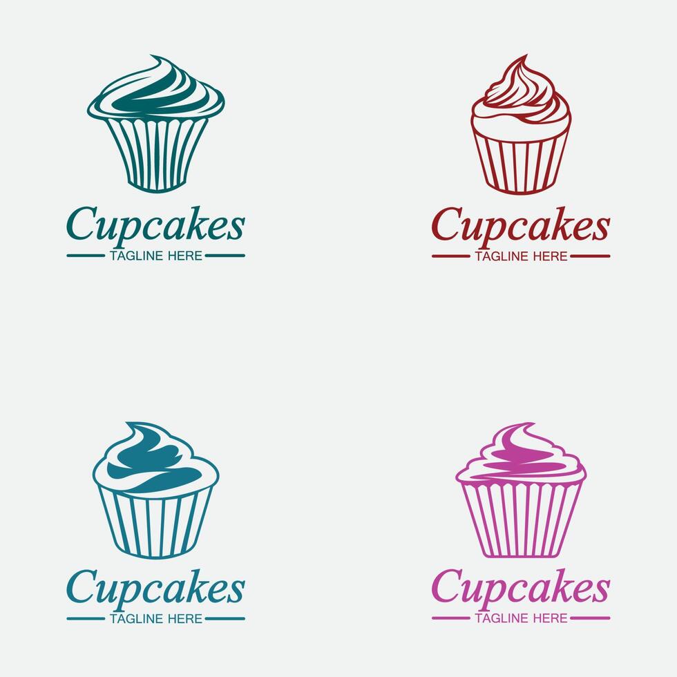 set cupcake logo vector ontwerpsjabloon. cupcakes bakkerij icoon.