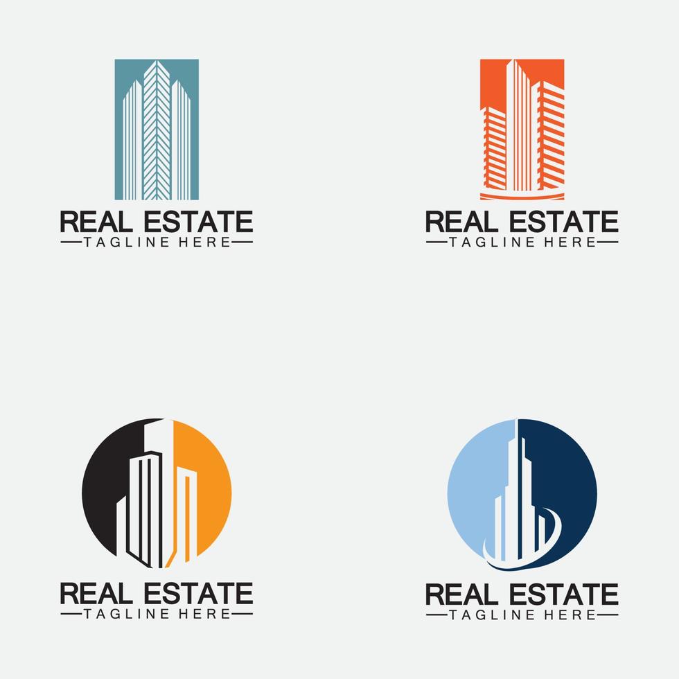 set onroerend goed bedrijfslogo sjabloon, gebouw, vastgoedontwikkeling en constructie logo vector