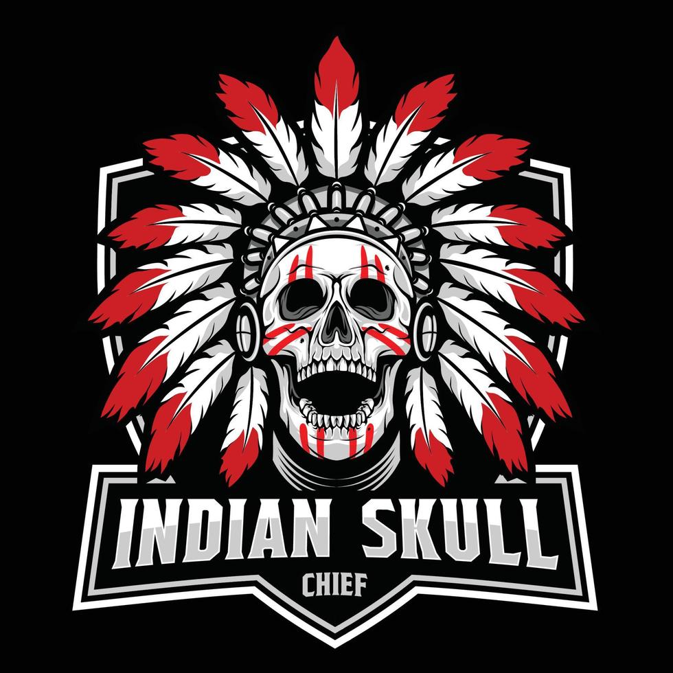 schedel hoofd chief indian, ontwerpelement voor logo, poster, kaart, banner, embleem, t-shirt. vector illustratie