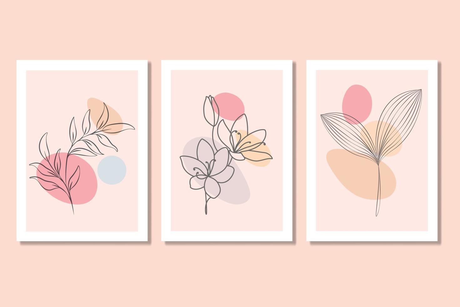 gallery wall art set afdrukbare minimalistische bloemen en bladeren kunst aan de muur vector