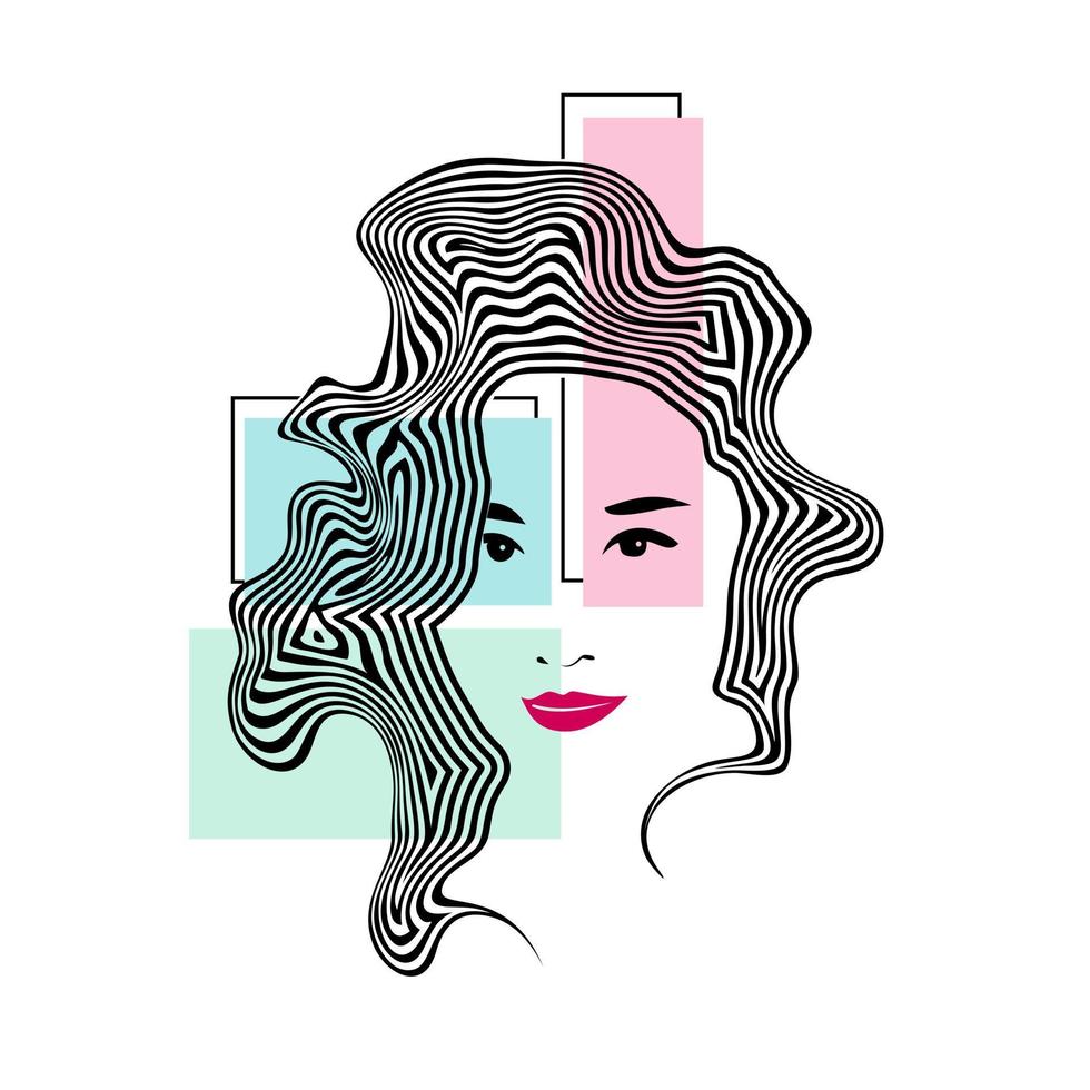 abstracte meisje gezicht kunst en golvend haar vectorillustratie vector