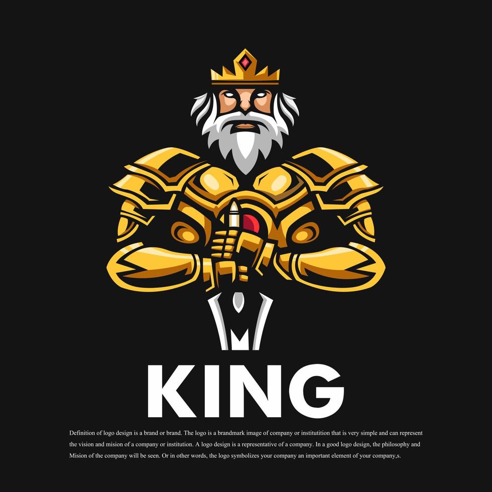 koning mascot logo ontwerp vector met moderne illustratie concept stijl voor badge, embleem en t-shirt afdrukken. de koning draagt een gouden pak met een zwaard vast