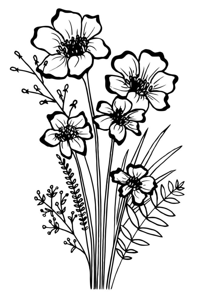 schattige bloemen en bladeren vector