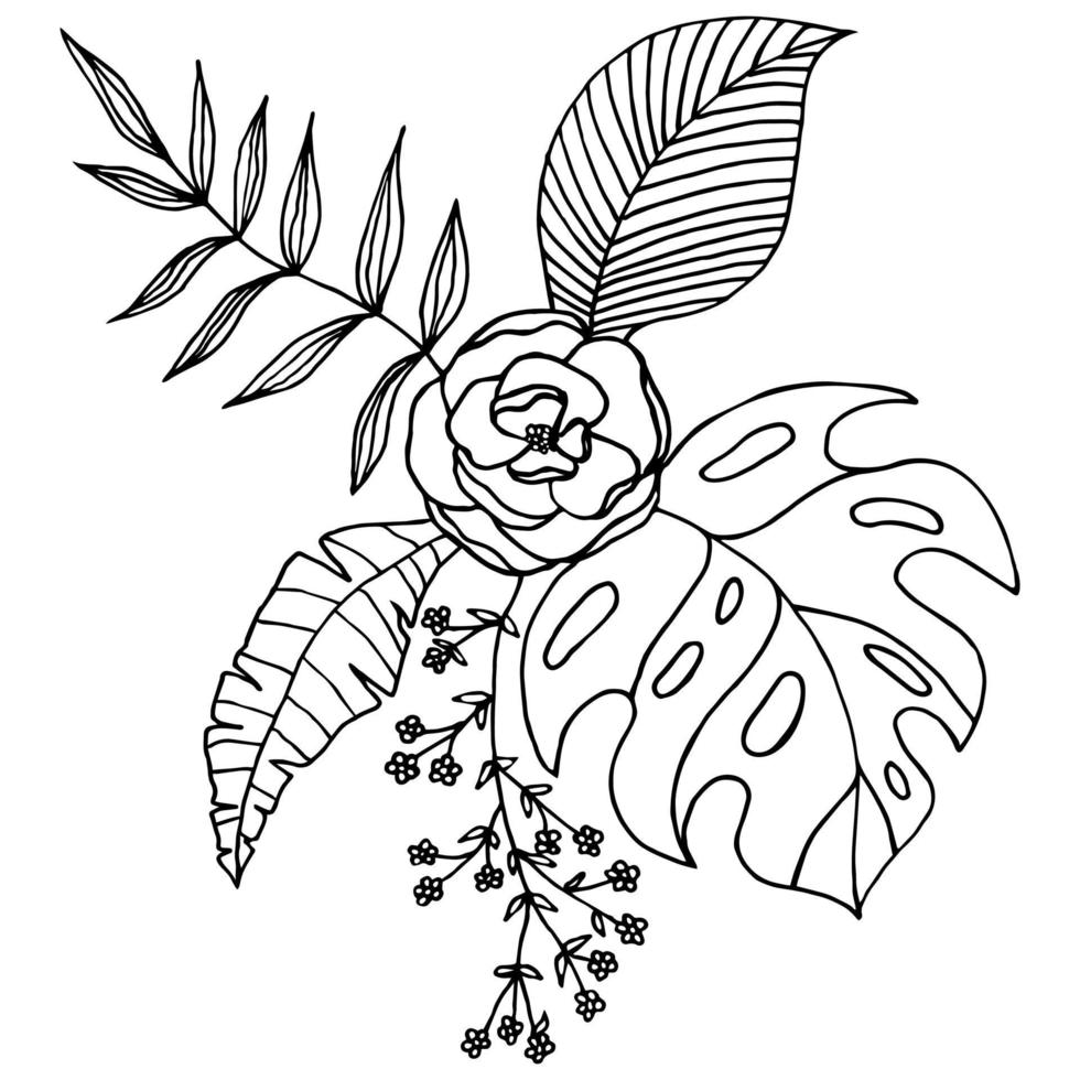 exotische bloemen en tropische bladeren zwart-wit print vector