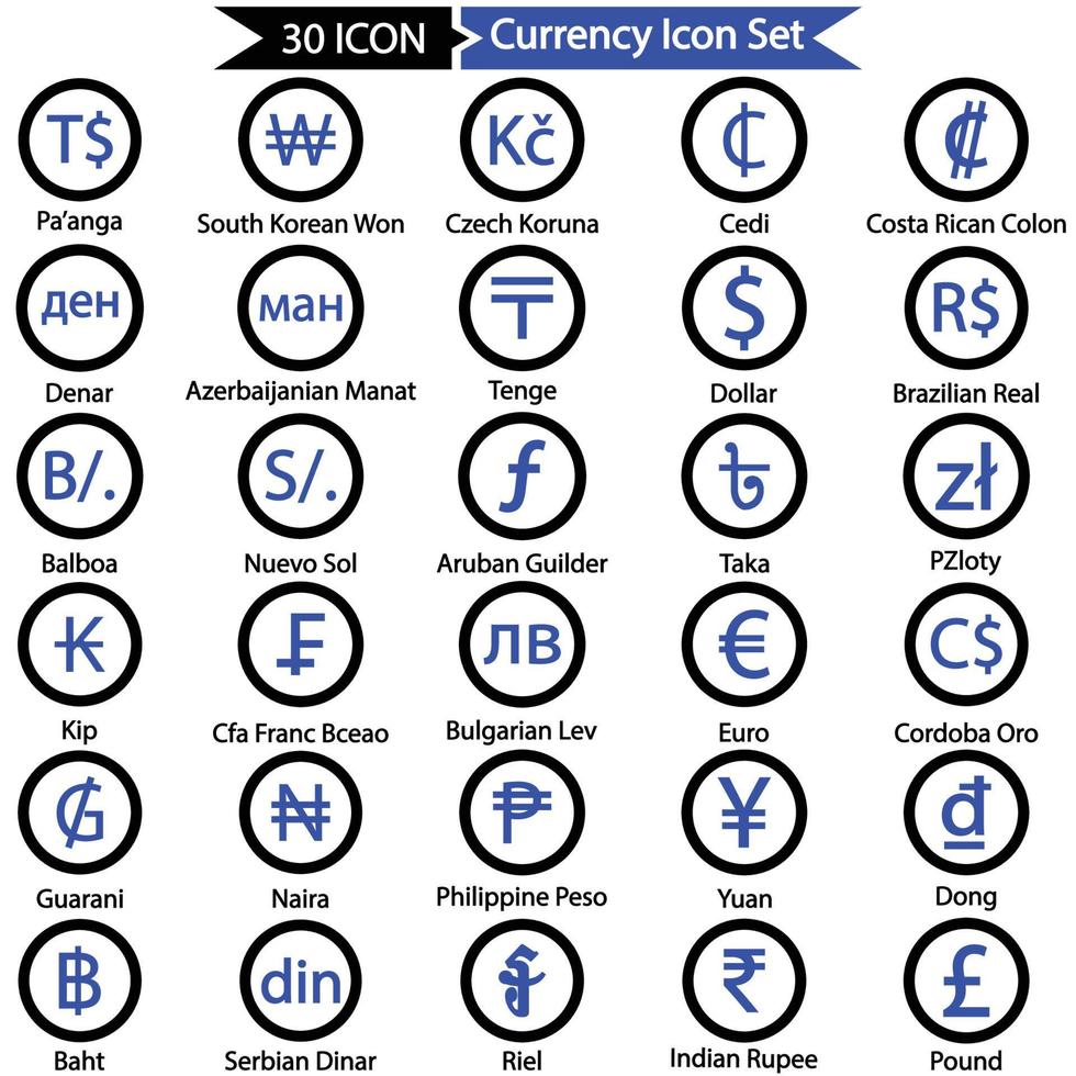 valuta symbool icon set vector