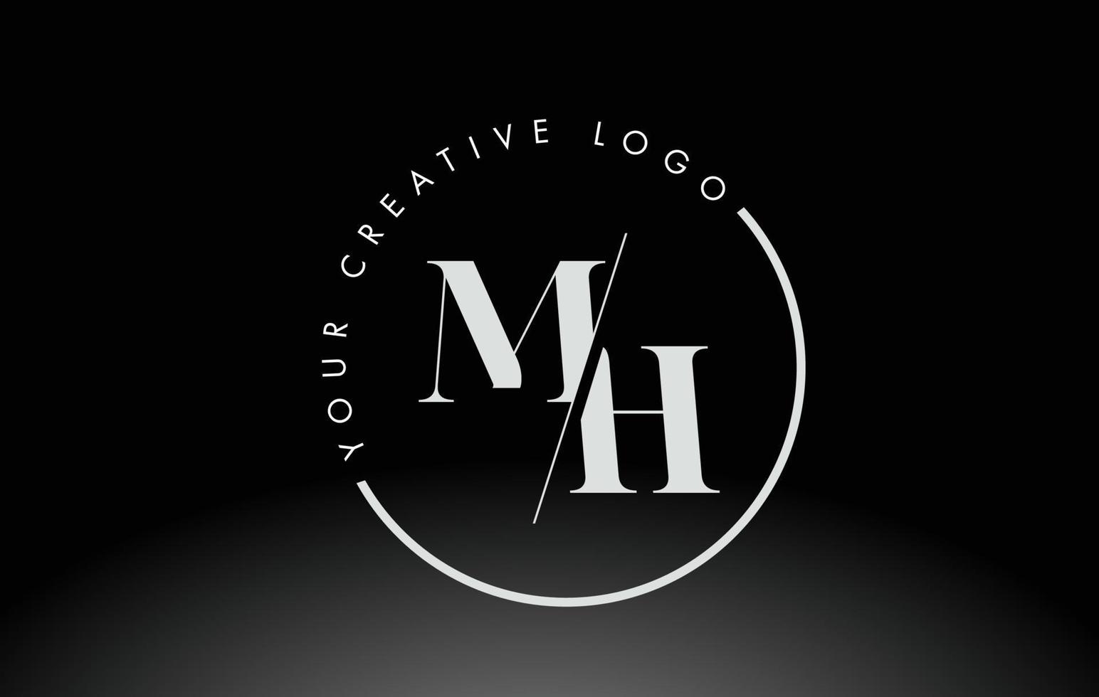 wit mh serif letter logo-ontwerp met creatieve doorsneden snit. vector