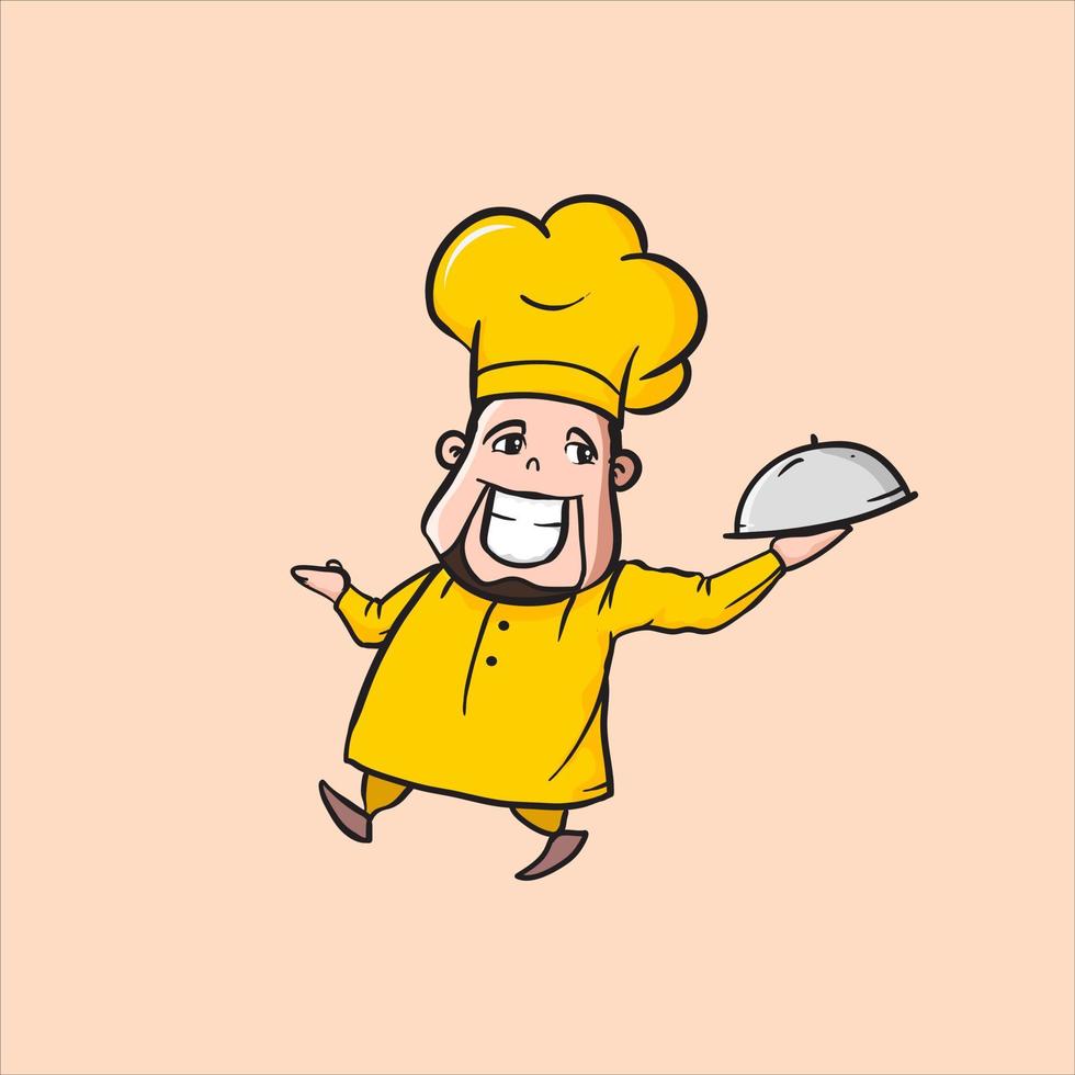 gelukkig schattige chef-kok mascotte cartoon afbeelding vector