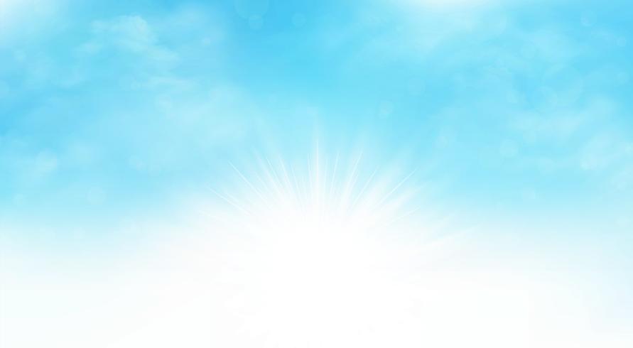 De zomerachtergrond van kunstwerk van de zonnestraal het blauwe hemel brede scène. U kunt gebruiken voor advertentie, poster, bewolkte dag afdrukken, cover ontwerp. vector