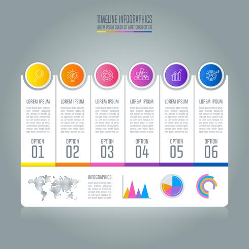 Tijdlijn infographic bedrijfsconcept met 6 opties. vector