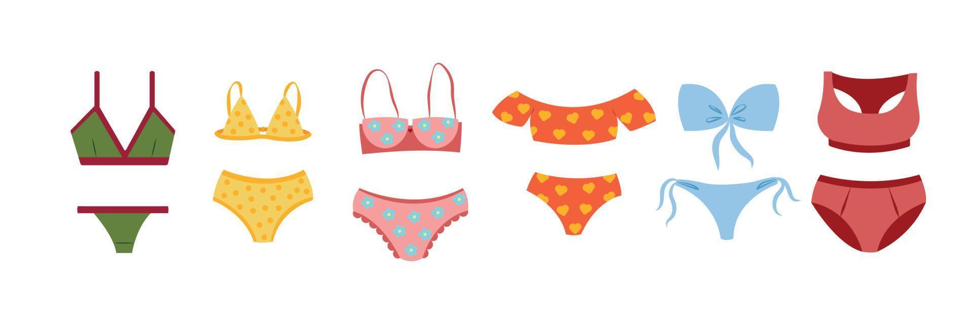 set kleurrijke dameslingerie set badmode sportbeha kleding om te ontspannen op het strand vector