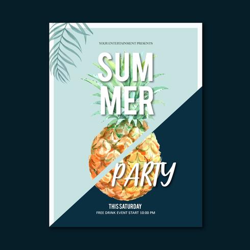 Van het de afficheontwerp van de zomer de vakantiepartij op de strand overzeese zonneschijnaard. vakantietijd, creatief ontwerp van de waterverf vectorillustratie vector