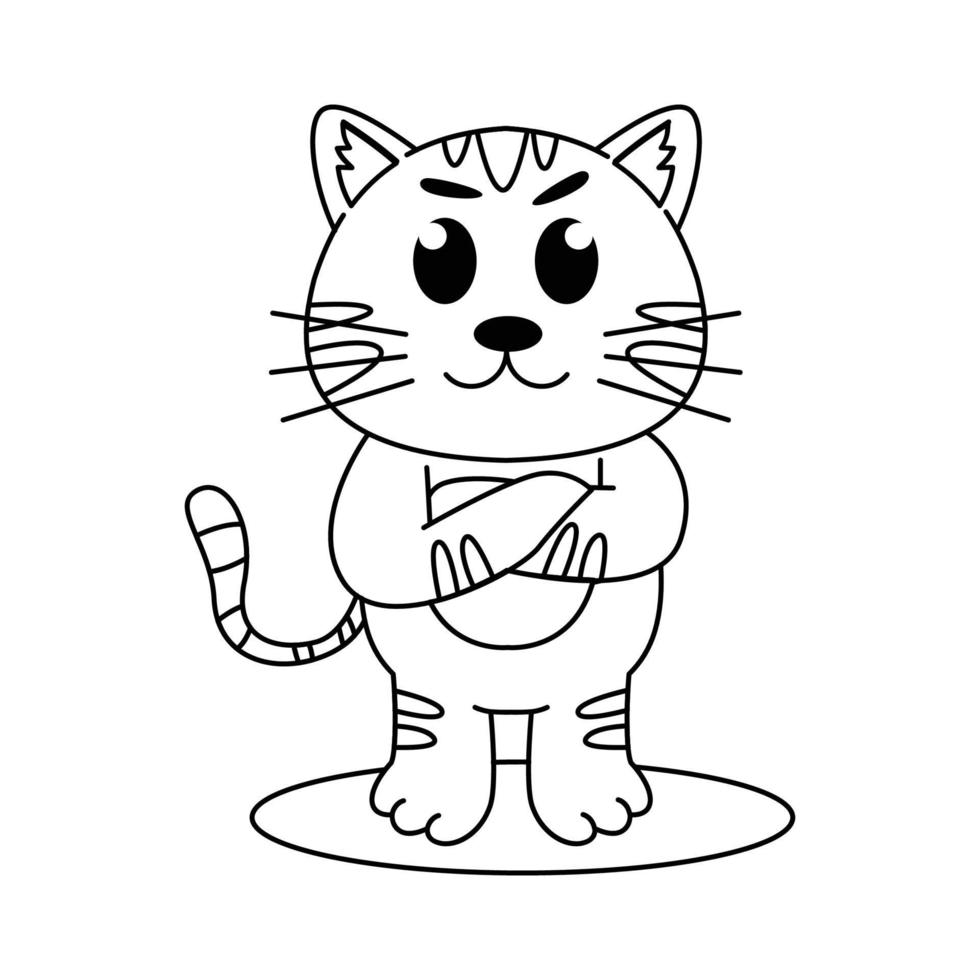 kinder kleurboek schattige kat omtrek, zwarte lijn schetsboek op witte achtergrond vector