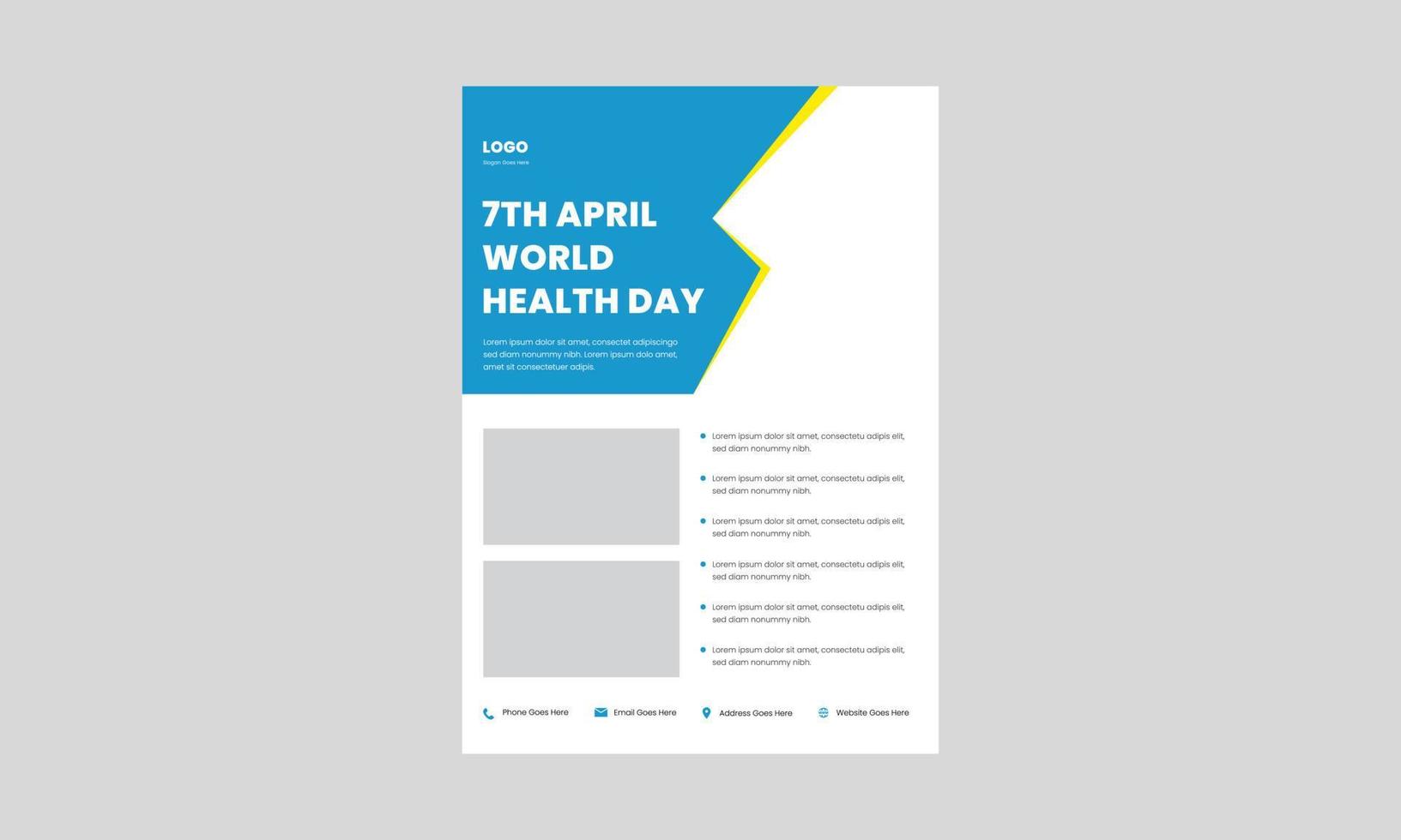 wereldgezondheidsdag flyer ontwerpsjabloon. 7 april wereldgezondheidsdag posterontwerp. gezond leven wereldgezondheidsdag flyer ontwerp. vector