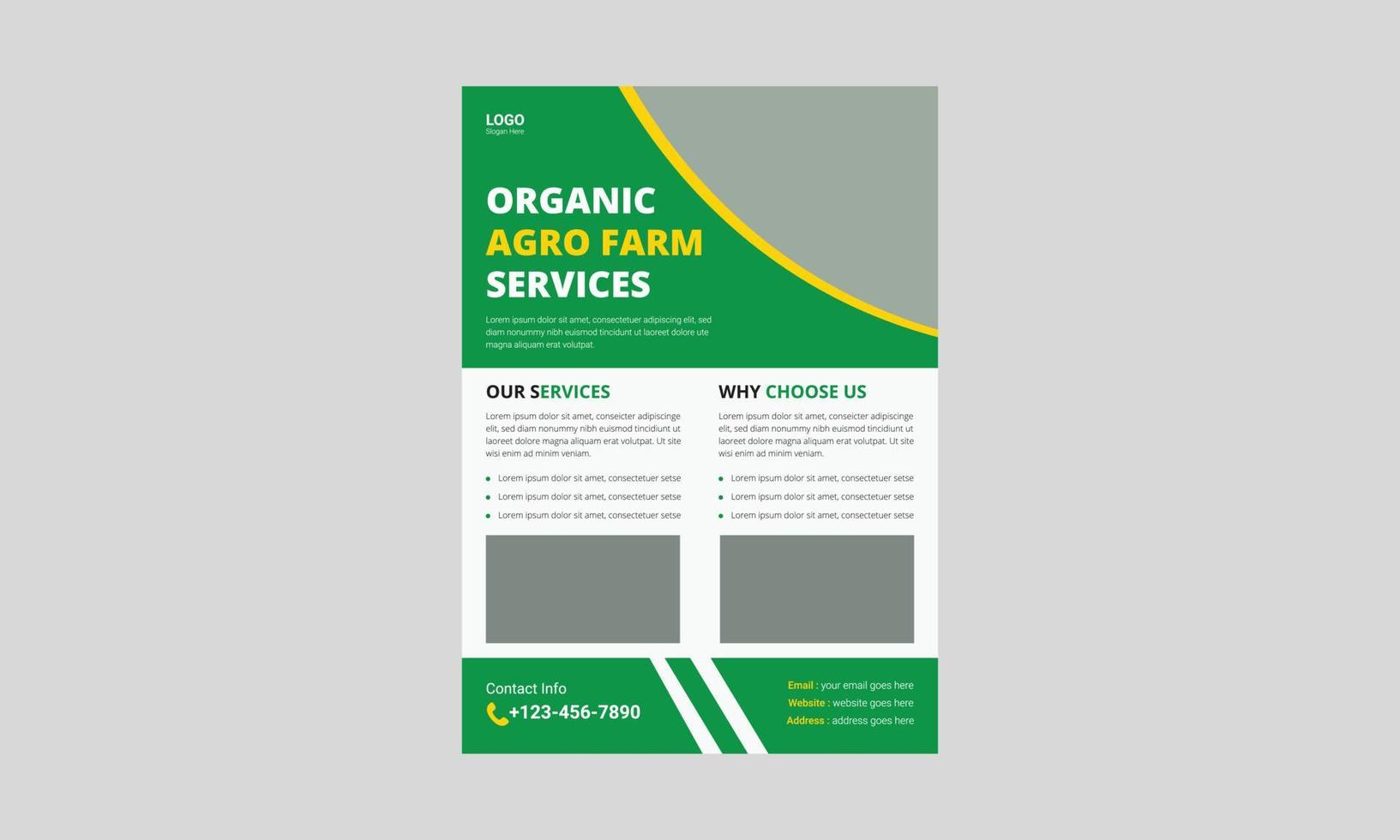 sjabloon voor agrarische en landbouwservices. biologische agro-boerderijdiensten flyer folderontwerp. omslag, a4-formaat, flyer voor boerderijservice, poster, klaar voor afdrukken vector