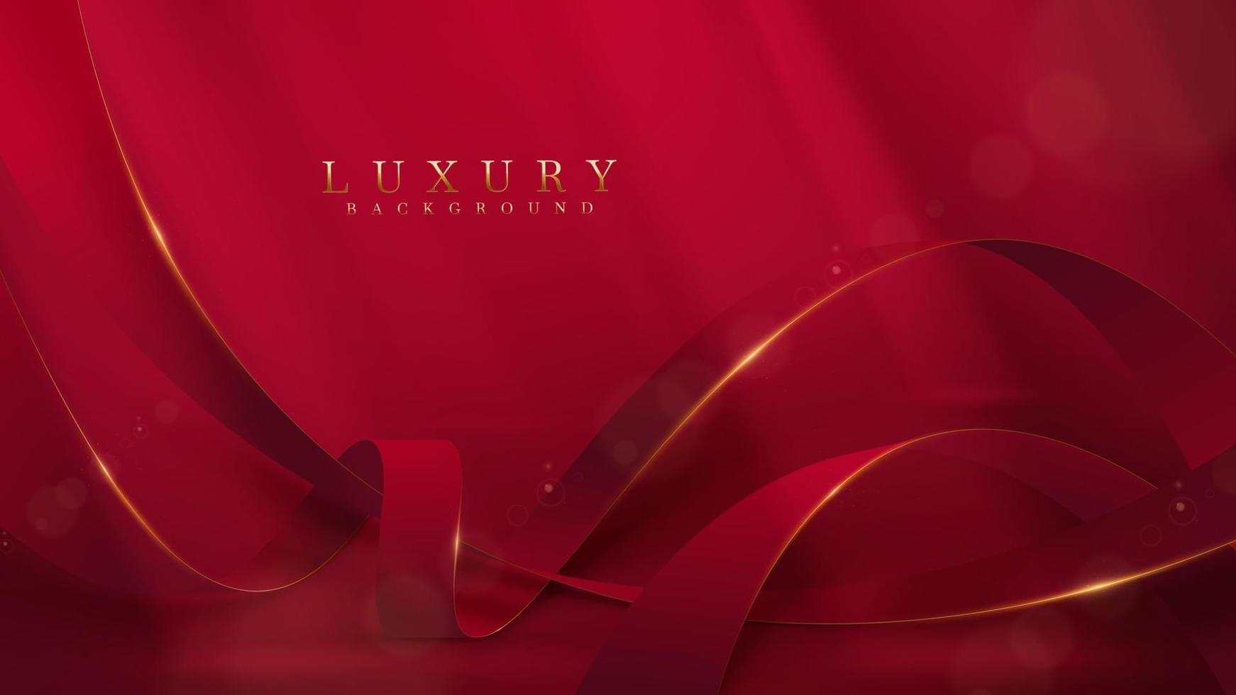 rood lint met gouden rand en glitter lichteffect decoratie met bokeh. luxe stijl achtergrond. vector