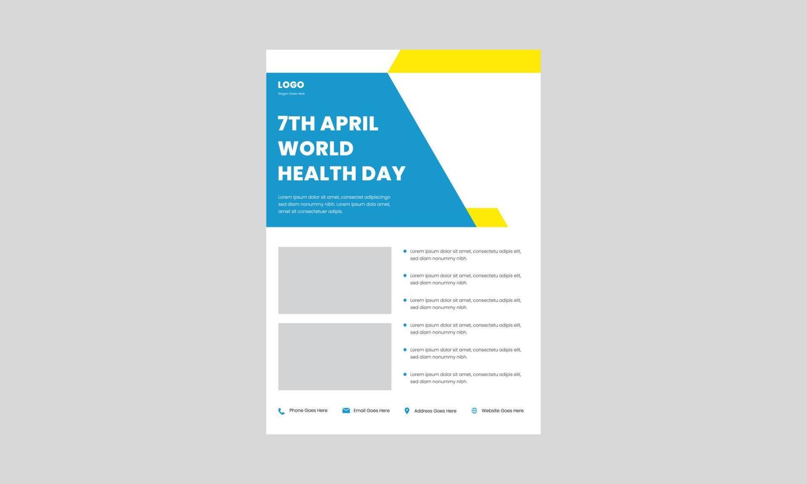 wereldgezondheidsdag flyer ontwerpsjabloon. 7 april wereldgezondheidsdag posterontwerp. gezond leven wereldgezondheidsdag flyer ontwerp. vector