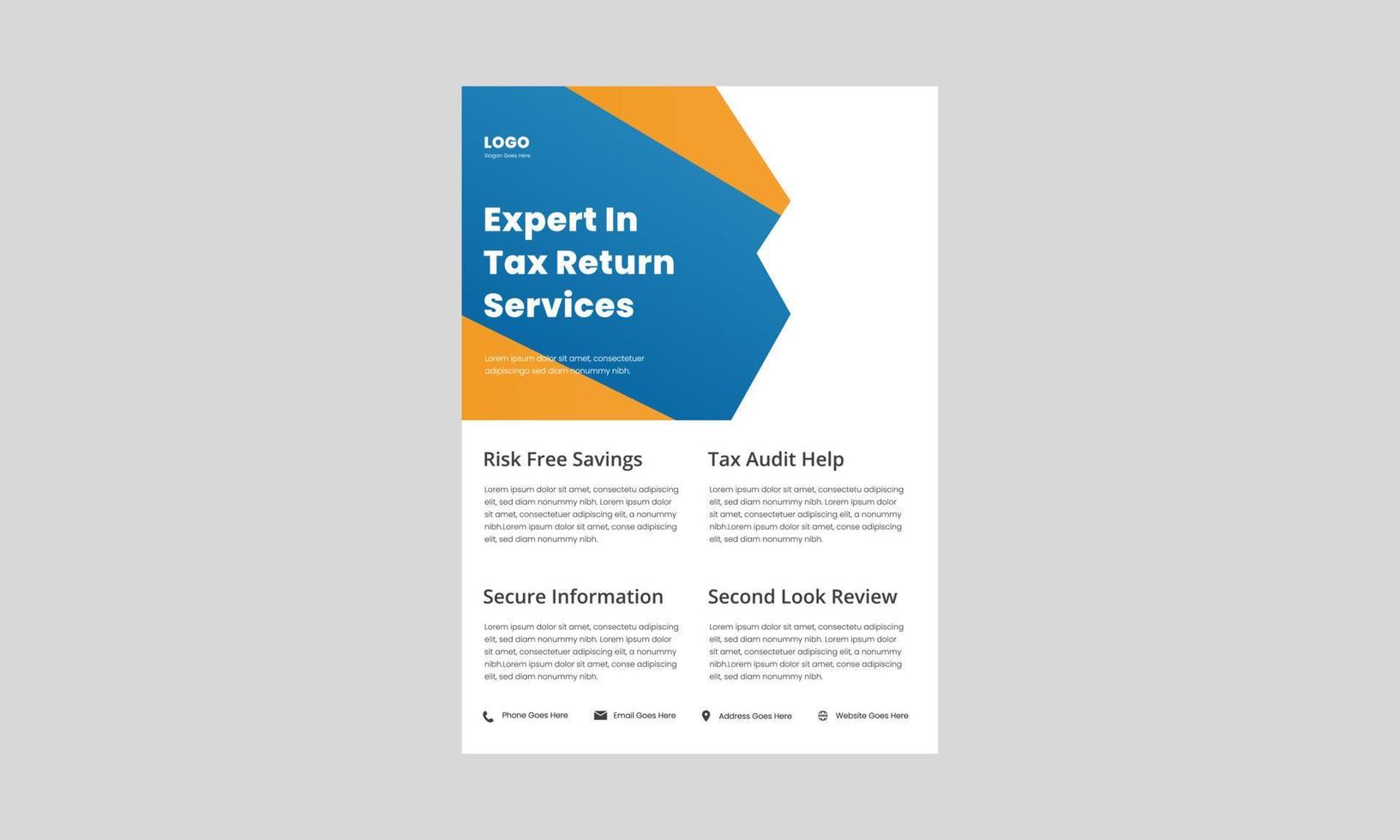 inkomstenbelasting flyer ontwerpsjabloon. maximaliseer het ontwerp van uw belastingaangifteposter. sjabloon voor belastingaangifteservice. vector