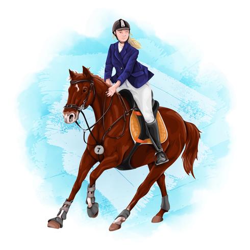 Vrouw Paardrijden. Paardensport. vector