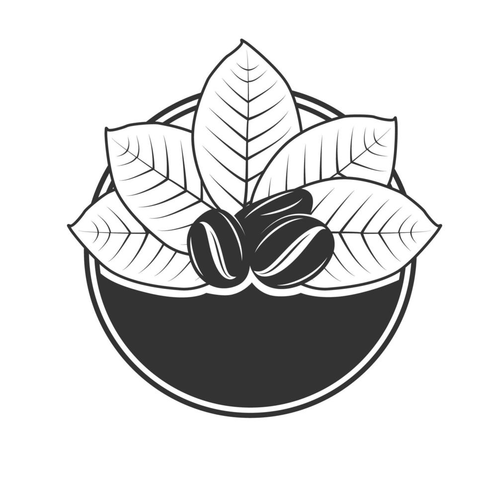 silhouet van koffiebonen met bladeren vector