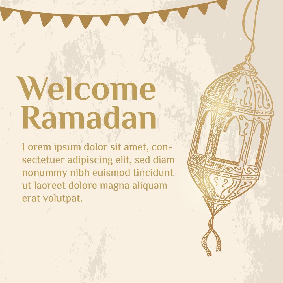 ramadan kareem illustratie met lantaarn concept. handgetekende schetsstijl vector