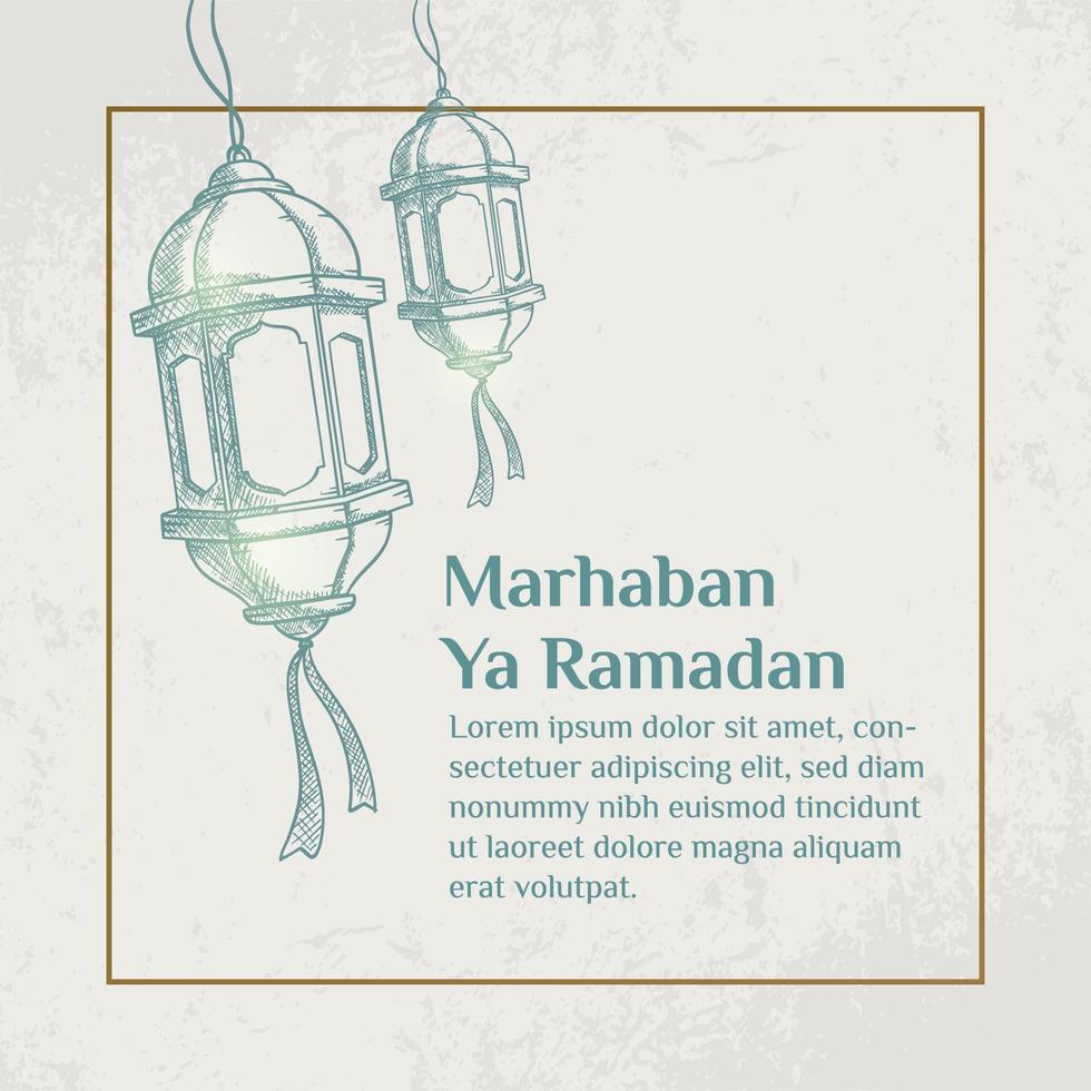 ramadan kareem illustratie met lantaarn concept. handgetekende schetsstijl vector