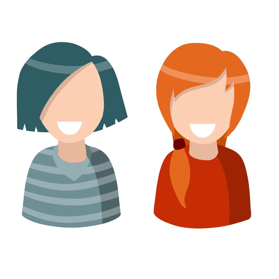 stel vrouwen. schattige vrouwelijke personages. donkerbruin en rood haar. vector