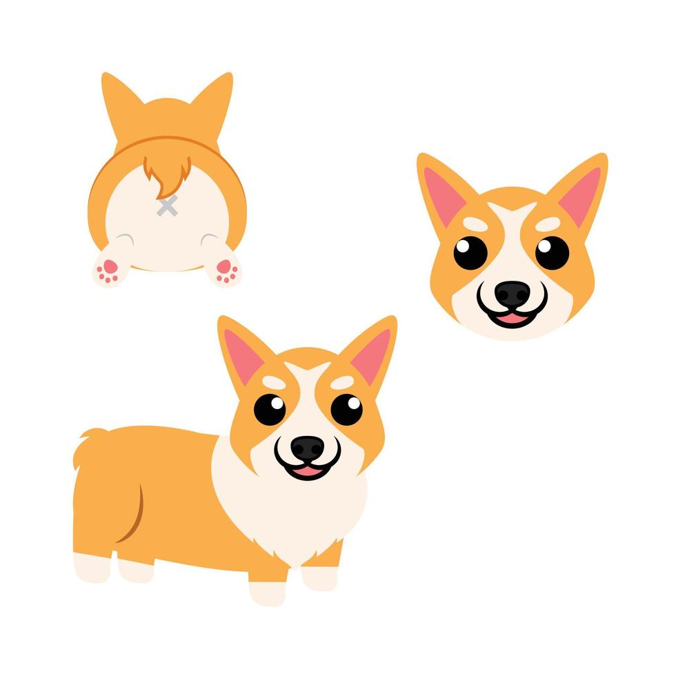 cartoon corgi set met verschillende poses en emoties vector