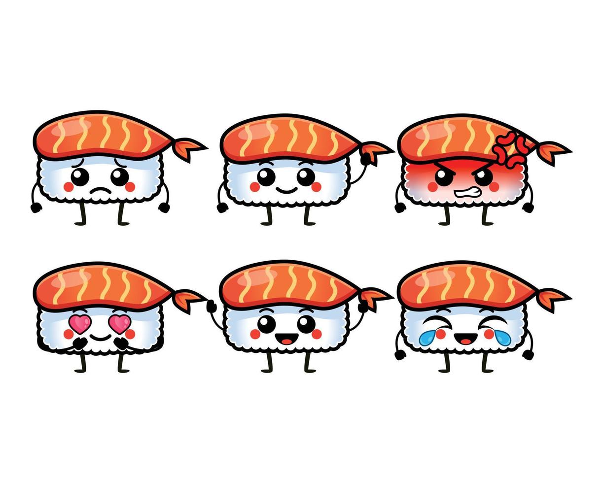 grappige sushi-personages met schattig gezicht vector
