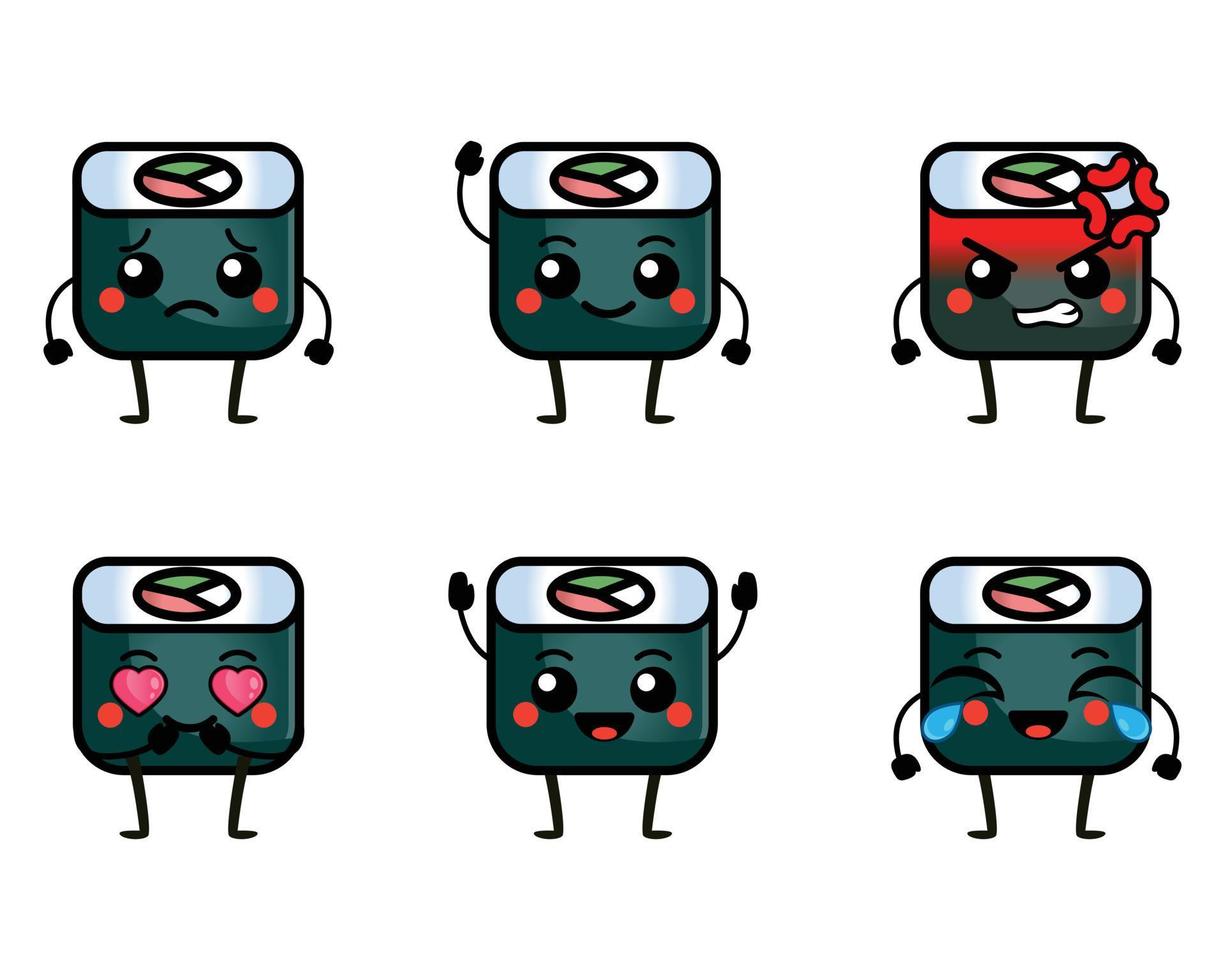 grappige sushi roll-personages met schattig gezicht vector