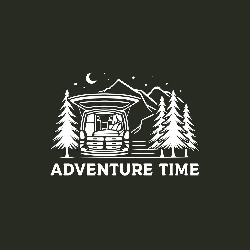 vintage handgetekende avontuurlijke camping berg vector