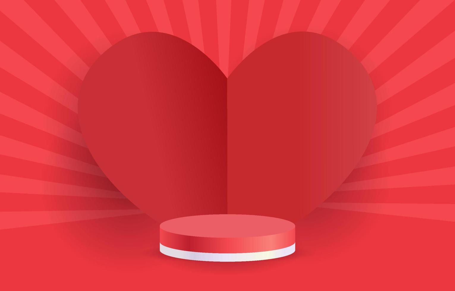 rode podium illustratie vector concept liefde of Valentijn. versier met hartjes. ontwerp voor achtergrond, web, app, banner, sjabloon, promotie. leeg cilinderpodium voor product.