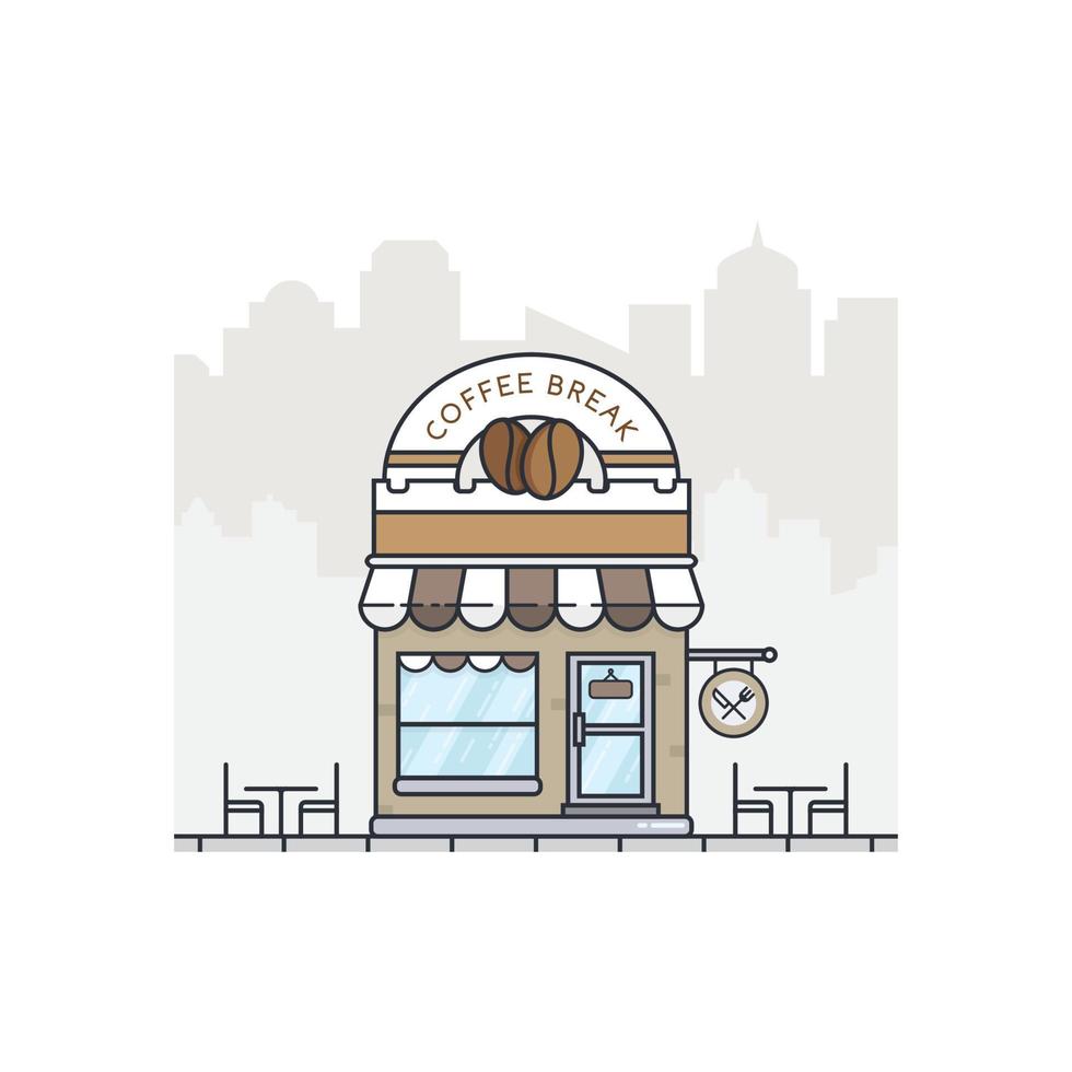 coffeeshop winkel gebouw in plat ontwerp. koffiepauze winkel illustratie. winkel voortbouwend op het straatlandschap van de stad. vector illustratie