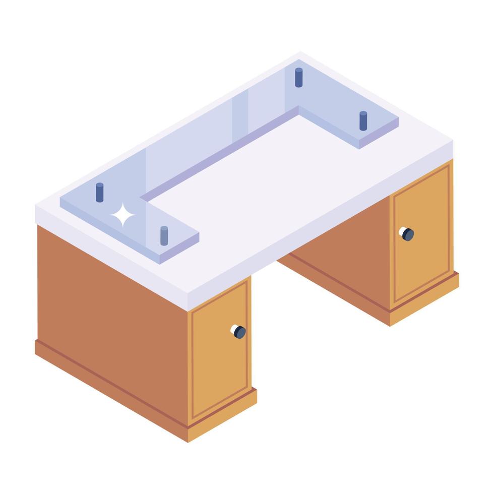 isometrisch icoon van officiële tafel, glazen bureau vector