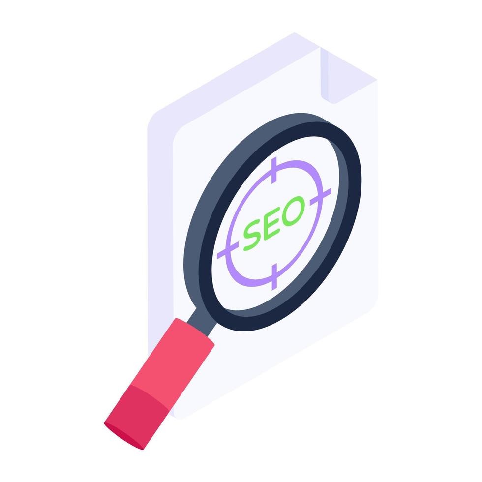 seo-rapport onder vergrootglas, seo-analysepictogram vector