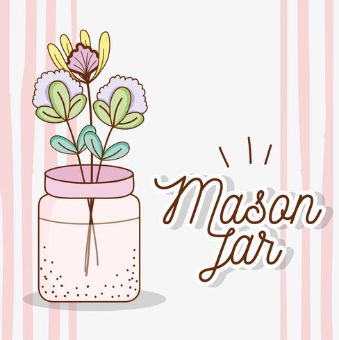 Mason-pot met bloemen vector