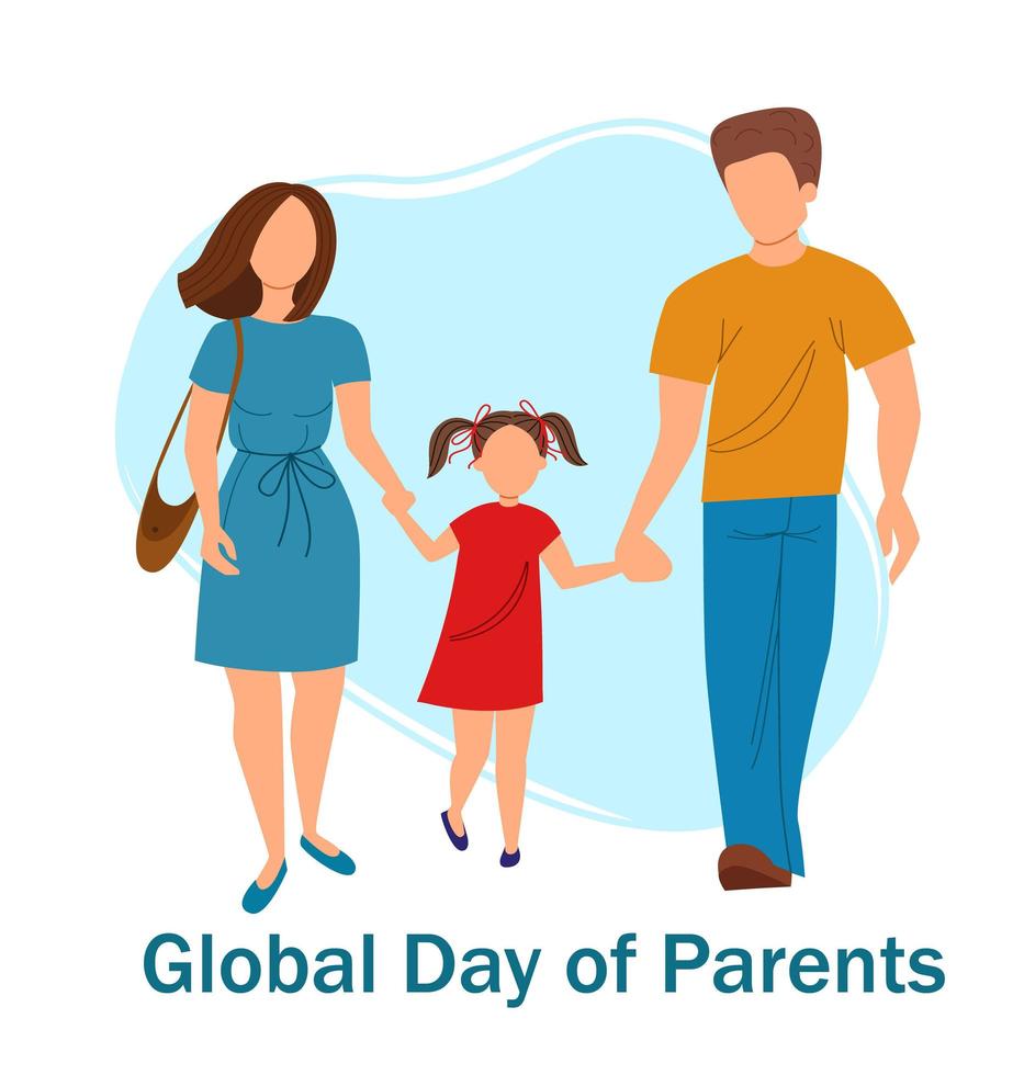 wereldwijde dag van de ouders. gelukkige familie samen. moeder, vader en dochter zonder gelaatstrekken. vector
