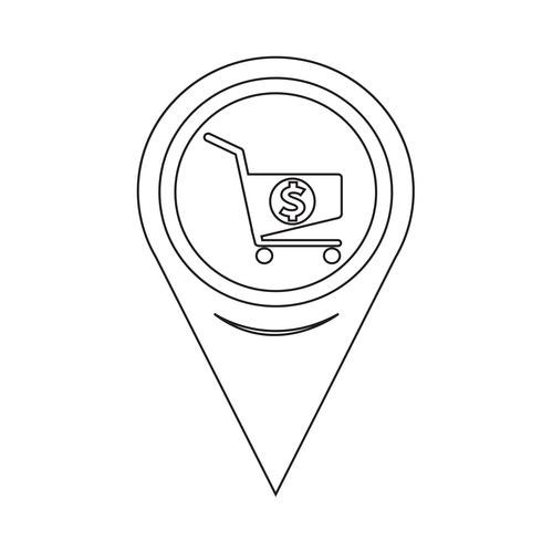Kaart aanwijzer winkelwagentje pictogram vector