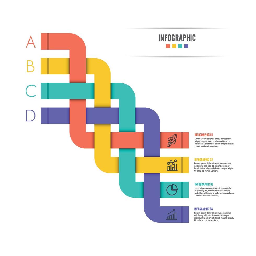 vector infographic sjabloon met 3D-papieren label, bedrijfsconcept met 4 opties. voor inhoud, diagram, stroomdiagram, stappen, onderdelen, tijdlijninfographics, workflow, grafiek.