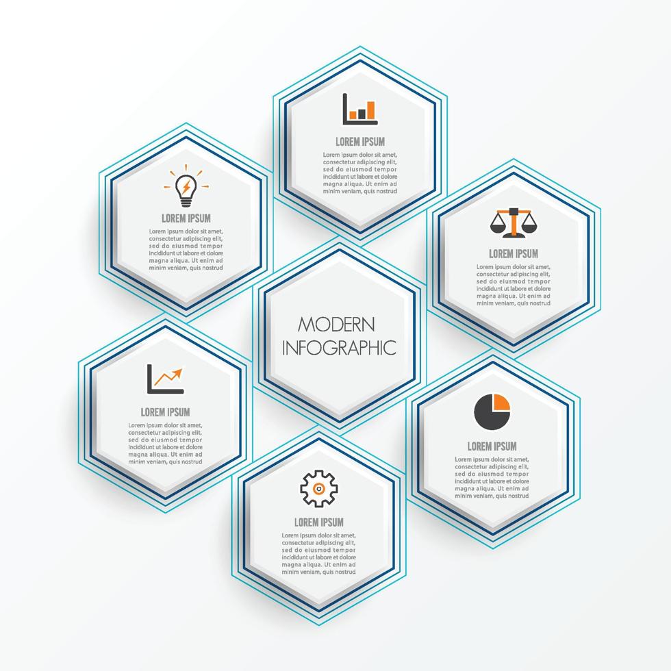 vector illustratie infographics 6 opties. sjabloon voor brochure, bedrijf, webdesign