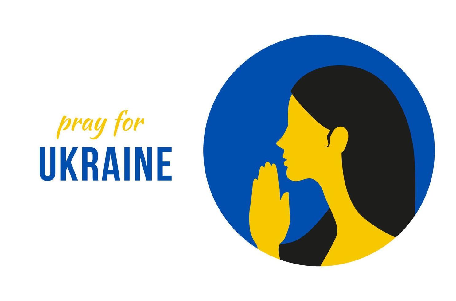 bid voor Oekraïne. vrouw silhouet bidden voor vrede plat ontwerp. vector