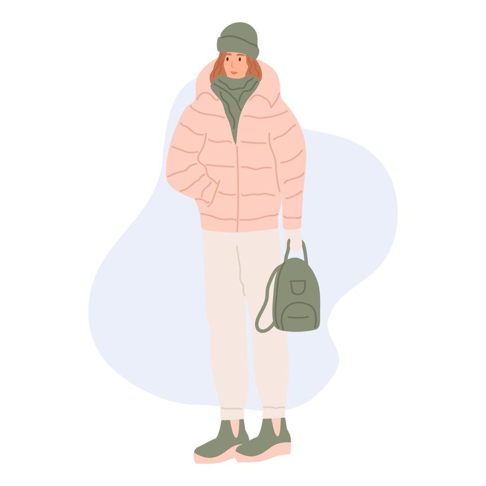 een jonge vrouw in winterkleren. streetstyle meisje. stijlvolle mensen in modieuze kleding. platte vectorillustratie vector