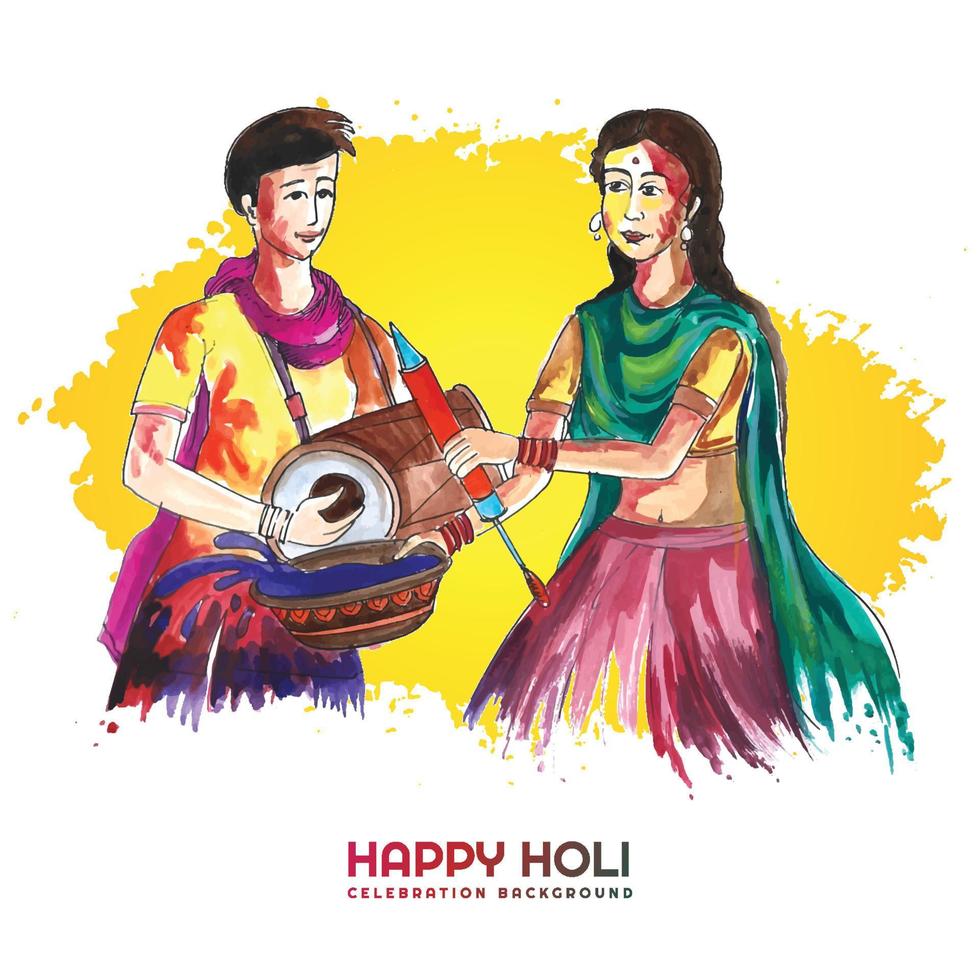 holi-viering voor kleurrijke kaartachtergrond van het Indiase festival vector