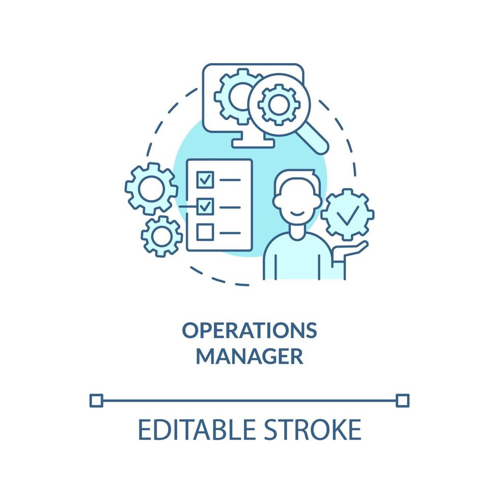 operations manager turquoise concept icoon. business management carrières abstract idee dunne lijn illustratie. geïsoleerde overzichtstekening. bewerkbare streek. roboto-medium, talloze pro-bold lettertypen gebruikt vector